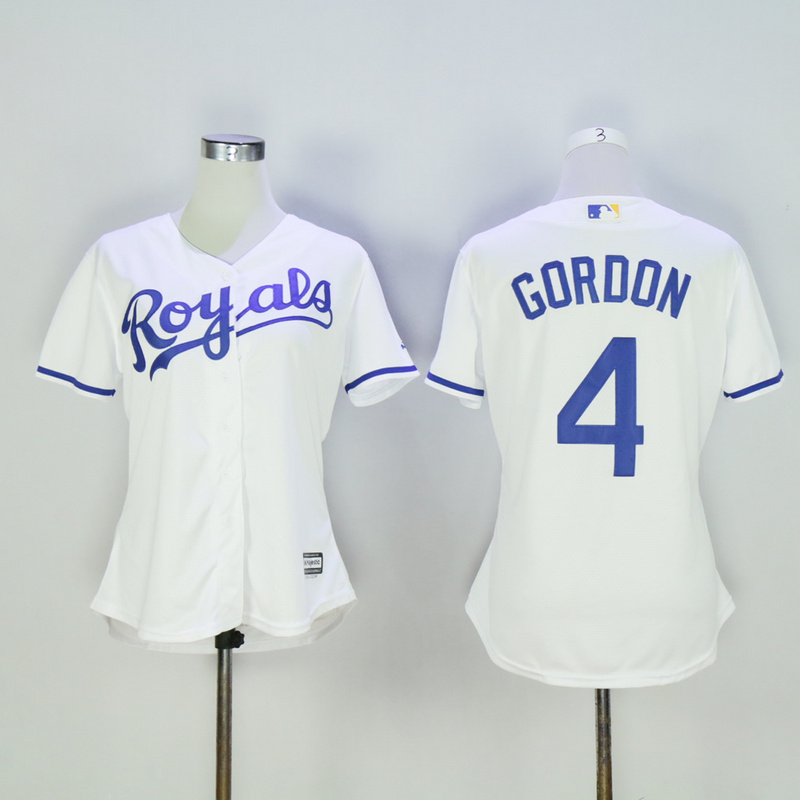 Women Kansas City Royals #4 Gordon White MLB Jerseys->women mlb jersey->Women Jersey